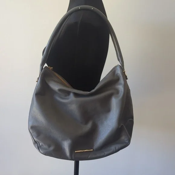 Gray Soft Leather Hobo Bag with Red Lining - Picture 6 of 11
